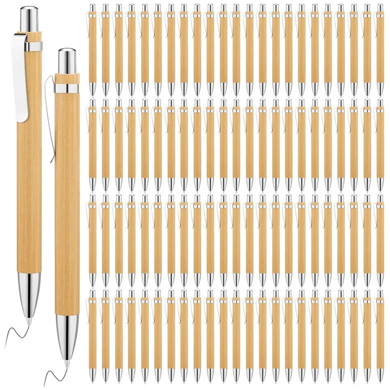 

200 Pcs Bamboo Ballpoint Pens Wooden Retractable Ballpoint Pen Bamboo Black Ink 1Mm Pen Wood Sustainable Pens Durable