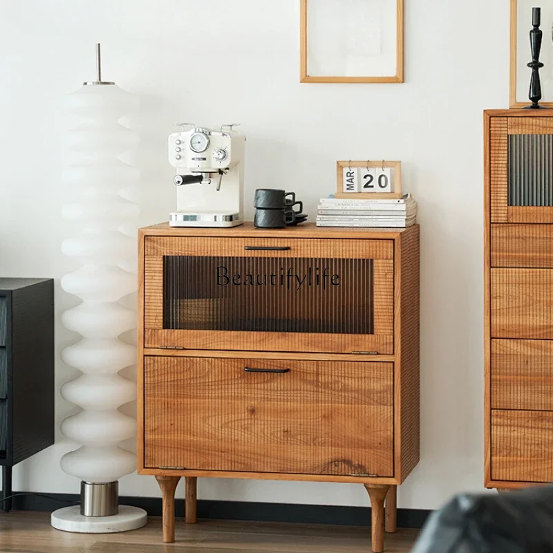 

Solid wood side cabinet Nordic Japanese log glass storage locker