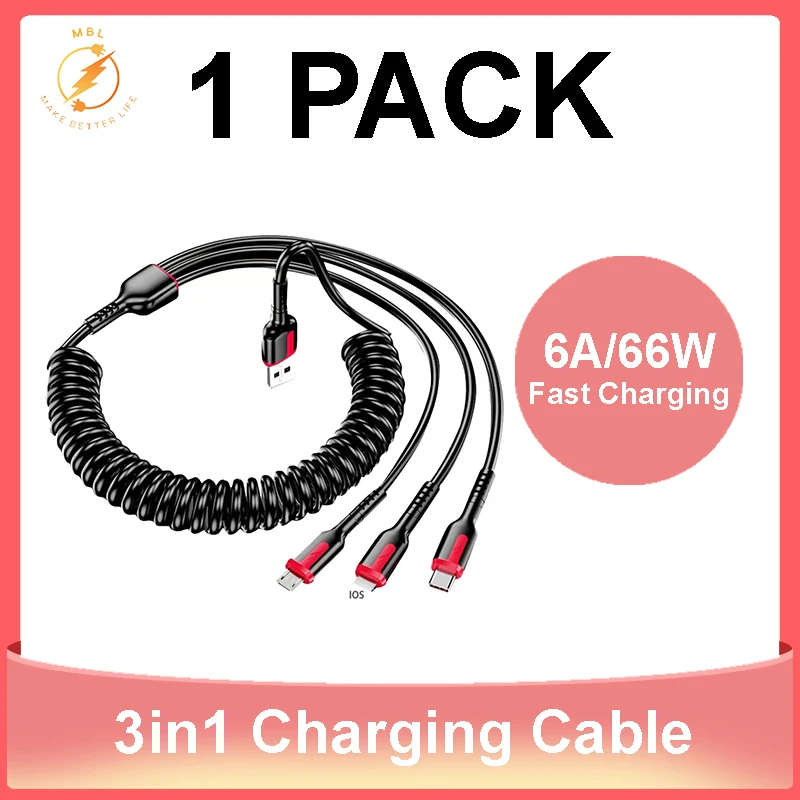 Multifunctional 3 in 1 Fast Charging Data Cable 100W For iPhone Xiaomi Huawei Micro USB FOR IOS Multiple Port Charging Cord