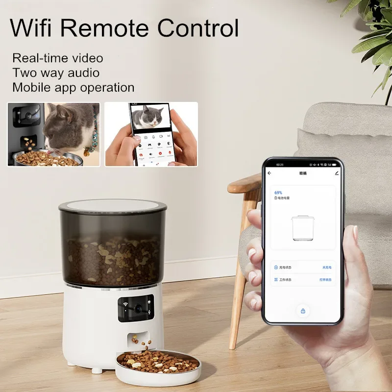 2024 New Tuya Pet Feeder Automatic Wifi Mobile App Remote Control Microchip Smart Dog Cat Feeder with 1080P HD Camera