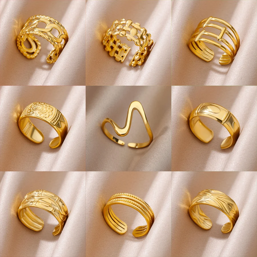 Edelstahl Ringe Für Frauen Öffnung Gold Farbe Ring 2024 Trend Unisex Hochzeit Schmuck kostenloser versand artikel anillos mujer