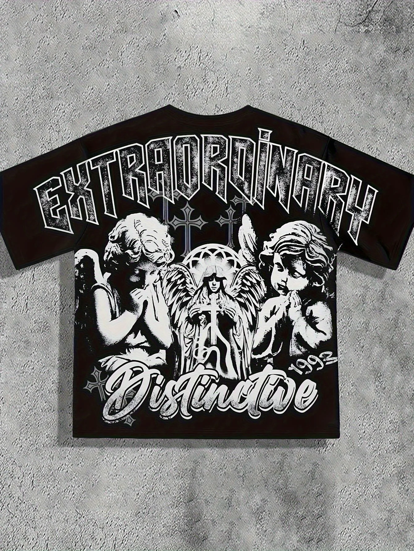 تي شيرت صيفي للرجال أوروبي وأمريكي بطباعة الملاك الصغير مريح وقابل للتنفس برقبة دائرية وأزياء الشارع في الهواء الطلق