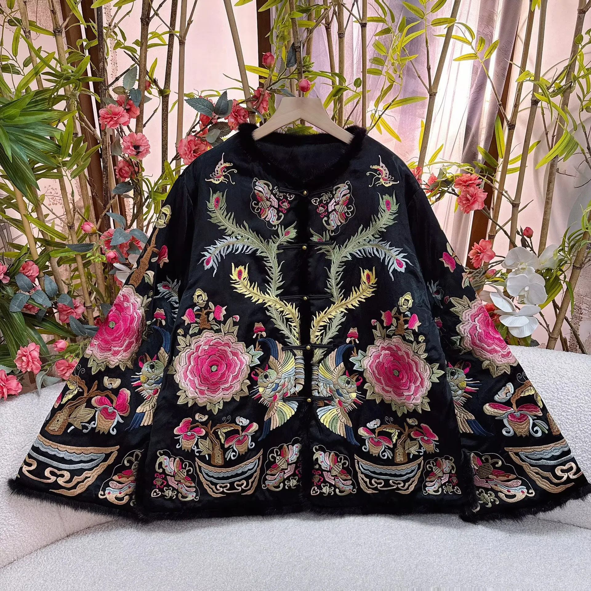 Chinese Vintage Coat Retro Improve Hanfu Top National Flower Embroider Jacquard Tang Suit jacket Traditional Chinese Ethnic Coat