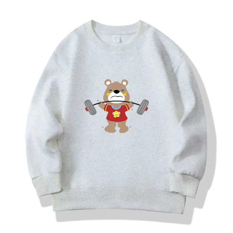 

Спортивный свитшот с графическим принтом медведя для маленьких девочек, хлопковые белые топы, осенняя мода 2024, детский свитшот для подростков 6, 8, 10, 12 лет