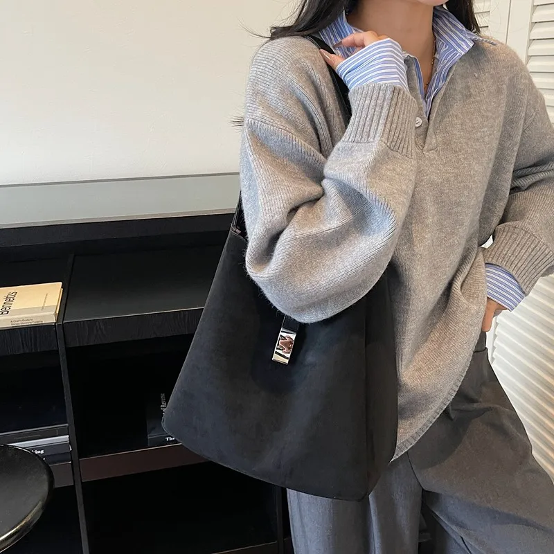 

Женская сумка-тоут из искусственной замши, большая вместительная винтажная дорожная сумка-хобо, повседневные сумки на плечо в стиле ретро, осенне-зимняя сумка-ведро подмышками