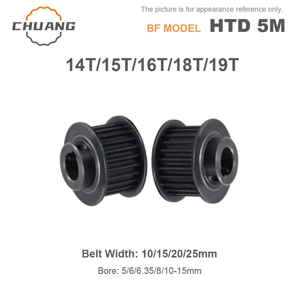 

14T/15T/16T/18T/19T HTD 5M Black Steel Timing Pulley BF Type Synchronous Wheel for Belt Width 10~25mm Bore 5~15mm Ptich 5mm