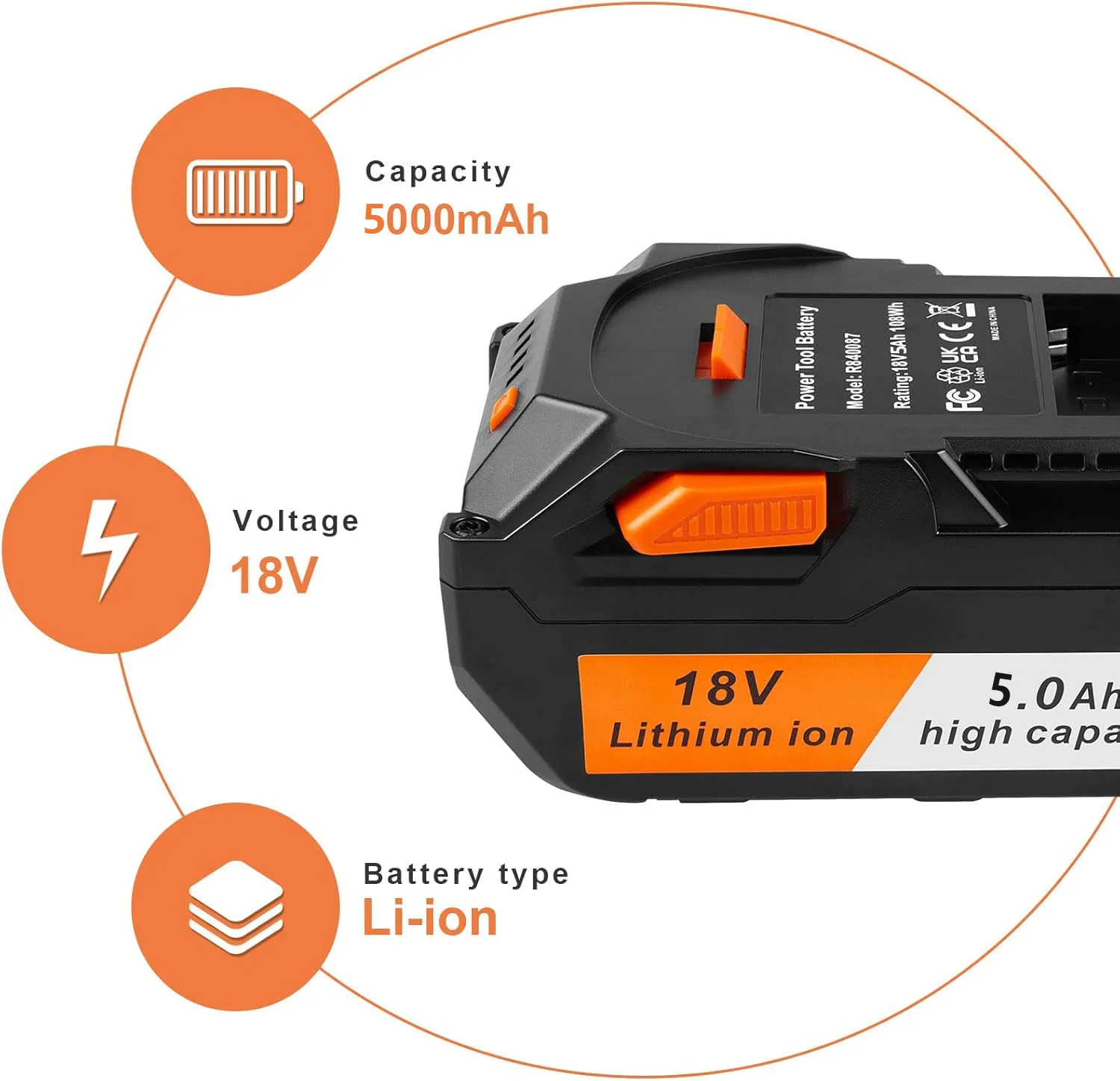 E-Power Power Tools Lithium Ion Battery 5Ah Pack Suitable For 18V Ridgid Battery R840083 R840085 R840086 R840087 R840089 Ac84008