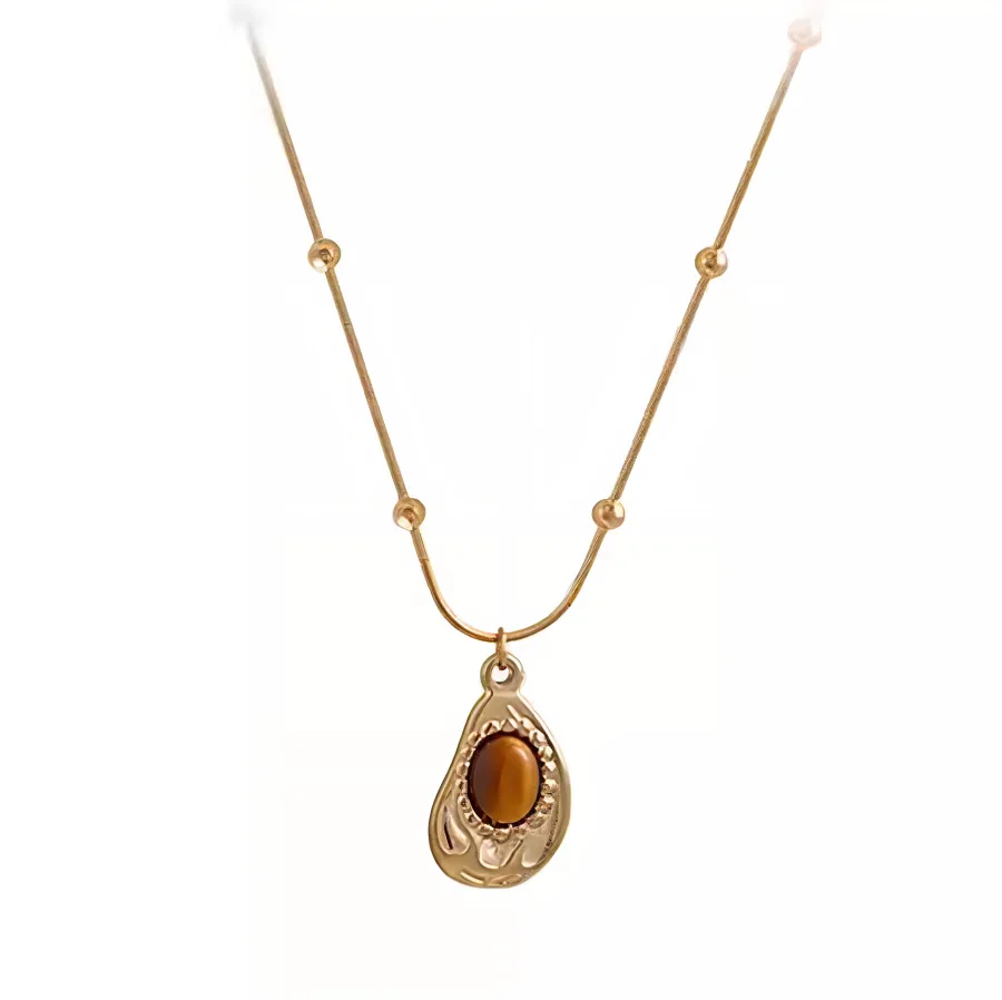 Collar de piedra de ojo de tigre para mujer, cadena de clavícula de alta gama de nicho ligero de lujo, nuevos accesorios retro Maillard, acero de titanio