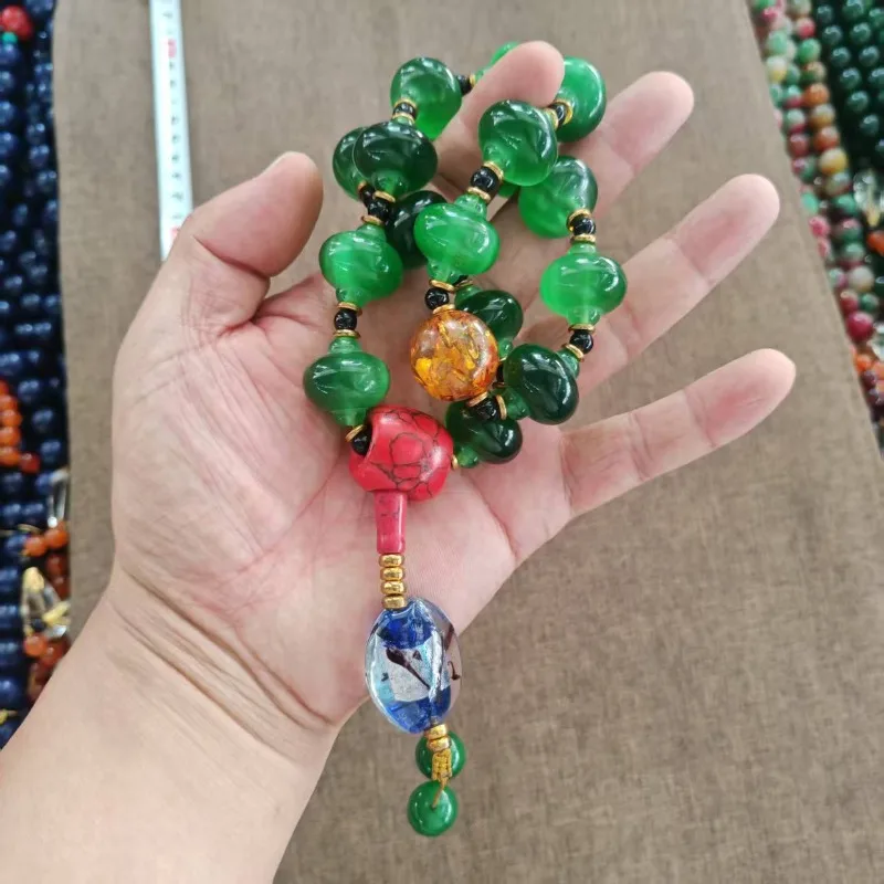 Unisex Traditional Lucky Amulet Bracelet Ethnic Irregular Green Special‑shaped Bead Multicolored Spacer Beads Wrist Ornament