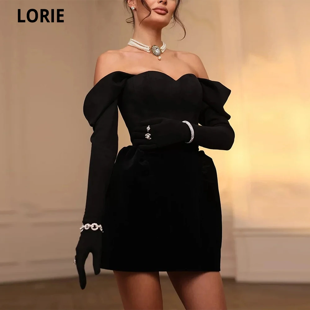 LORIE Mini Prom Dresses For Women Off The Shoulder Sleeves Sexy Club Party Dresses Black Elegant Vestidos Para Mujer Customized