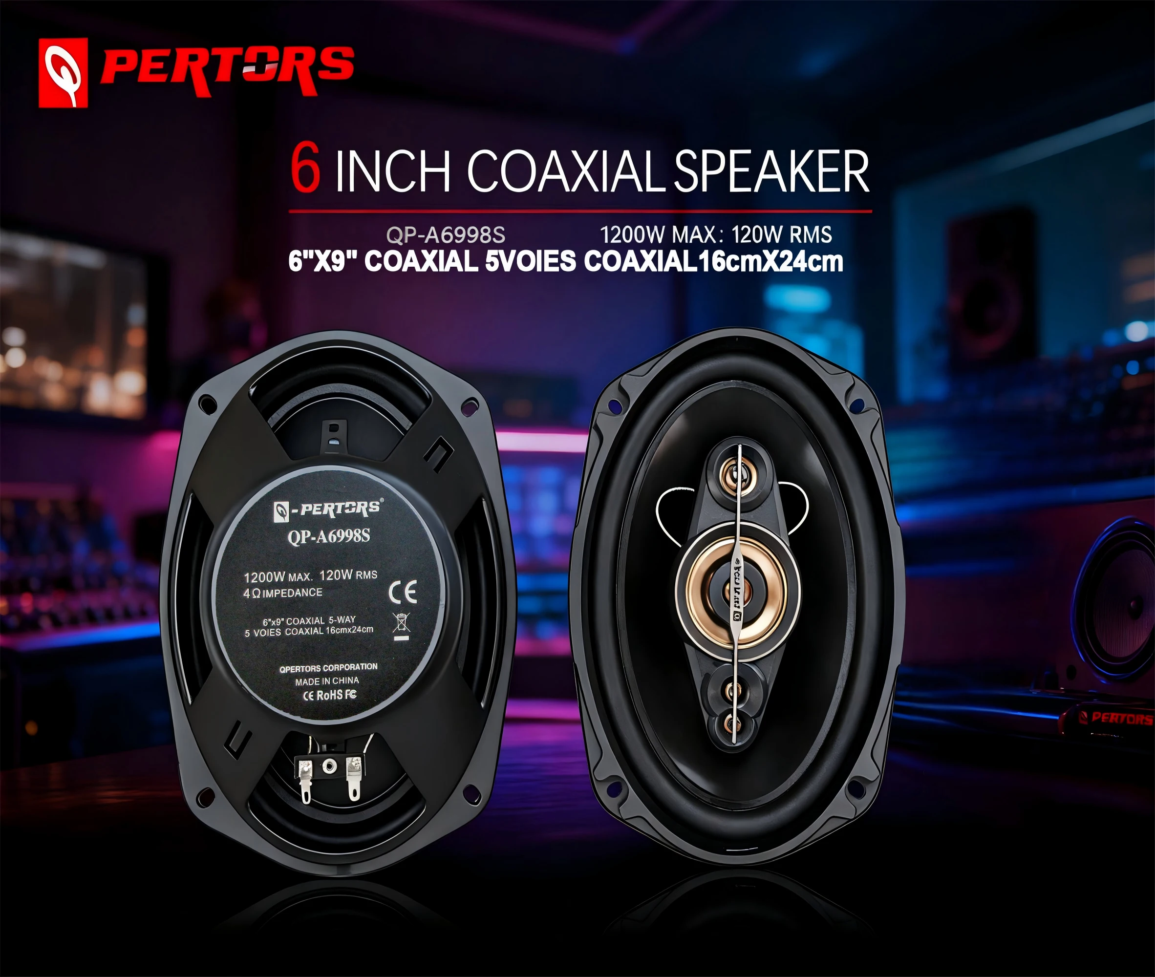 

Q-PERTORS 6X9 inch 5-Way Speakers (Pair) - Max 1200W Powerful Sound Car Audio Subwoofer Kit for Vehicle Modification