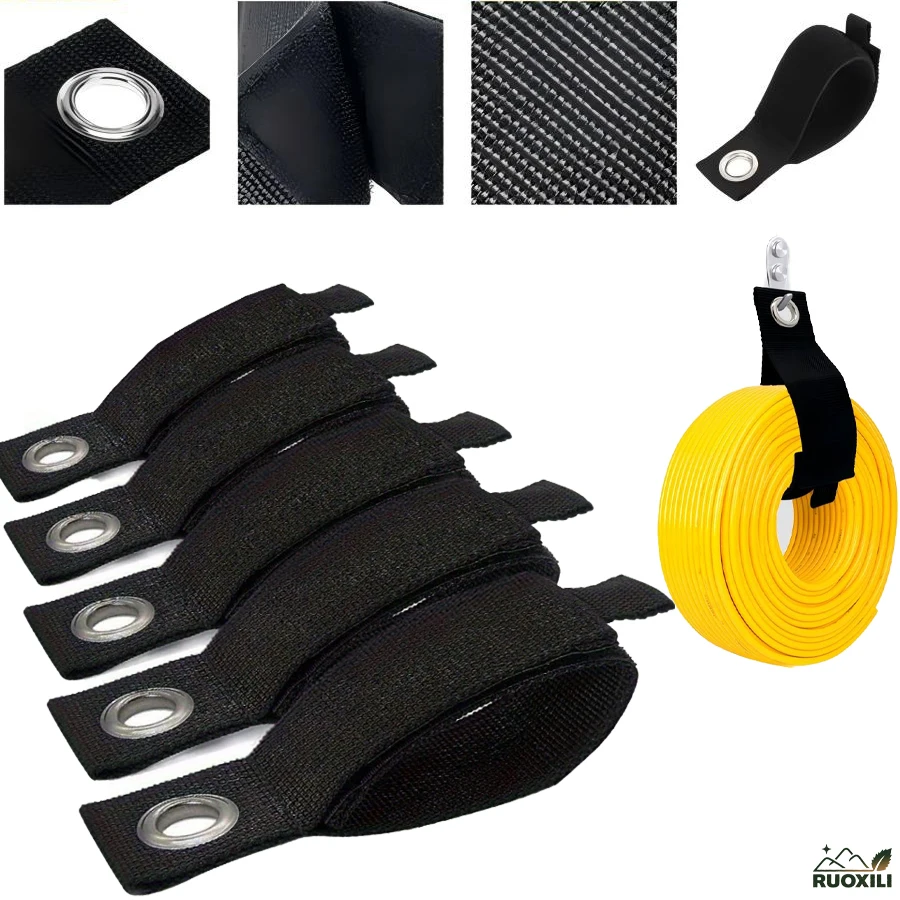 

Heavy-Duty Extension Cord Organizer Strap - Reusable Black Webbing Storage Rack with Circular Hooks Reusable Strap