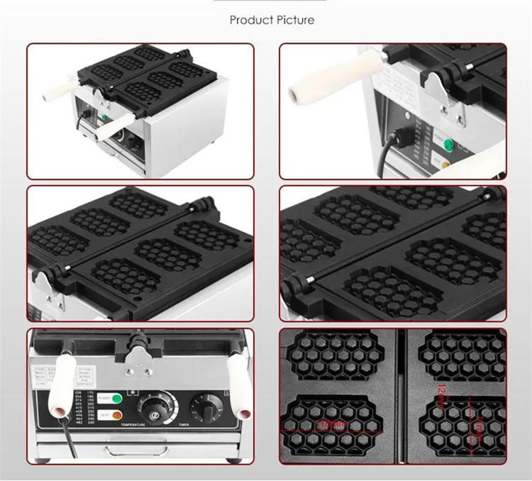 Macchina per fare waffle commerciale a forma di nido d'ape Macchina per waffle elettrica quadrata a 3 fette