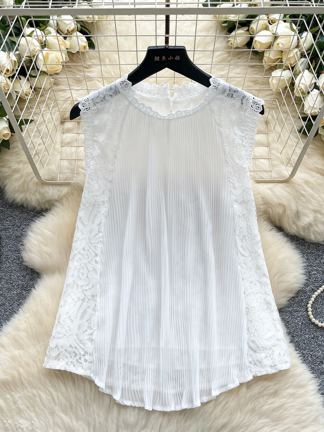 Chic Lace Splice รอบ Ne Svel irt ผู้หญิงฤดูร้อนน้ําหนักเบา Luxury Lady หลวม Ele irt อินเทรนด์เกาหลี Sle