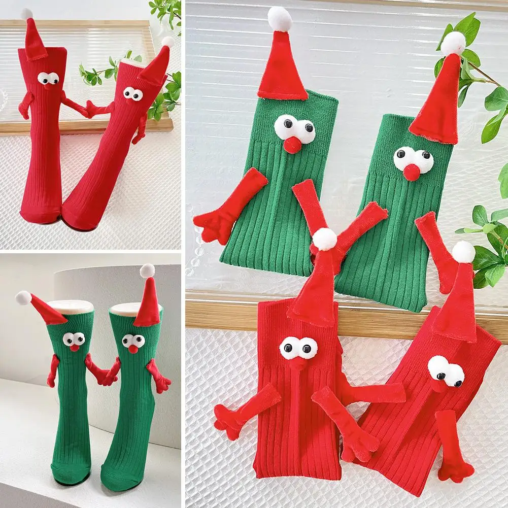 Couple Socks Funny Autumn Winter Santa Socks Cartoon Cute Couple Holding Hands Mid-calf Socks Woman Children's Stacking Socks