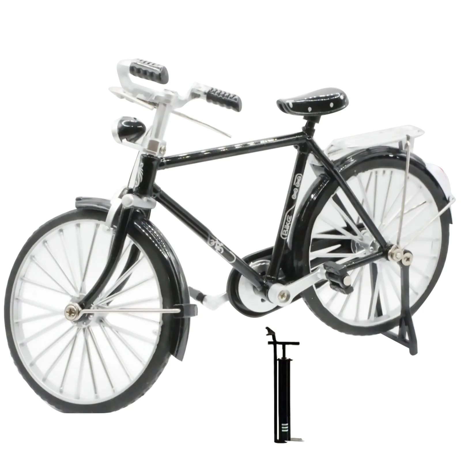 Modelo de bicicleta de liga em miniatura, escala 1/10, com inflador, modelo de metal retrô, simulação fundida, coleção de presentes, brinquedos