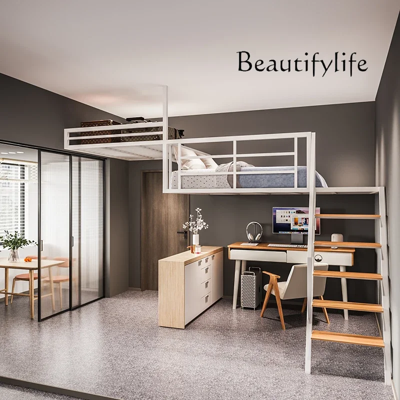 L Wrought Iron Loft Bed Store Compartment Apartment Duplex Two-story Elevated Bed Custom Storage Shelf Wall-mounted Hammock