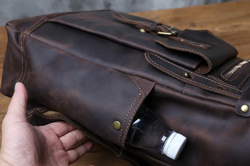 NZPJ Vintage-Rucksack aus echtem Leder für Herren, Crazy Horse-Leder, Computertasche, natürliche Oberschicht aus Rindsleder, Rucksack, Reisetasche – Detail 13