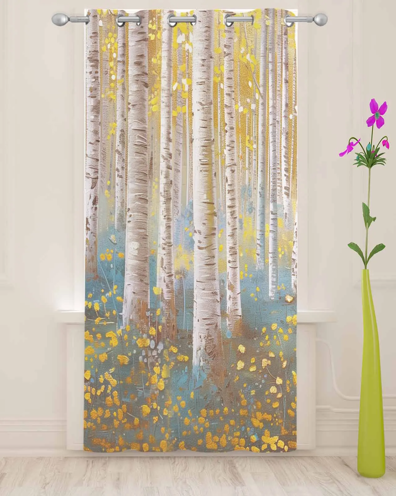 Impressionism Of Oil Painting Forest Plants Modern Tulle Curtains Voile Drapes Sheer Window Curtains Bedroom Accessories