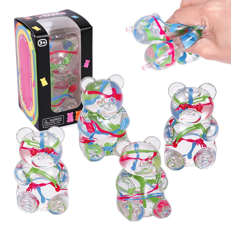 Kawaii Handgezeichnetes Bären-Mochi-Squishy-Spielzeug Langsam Zurückfederndes Transparentes Weiches Quetsch-Fidget-Spielzeug zur Stresslinderung und Entspannung für Erwachsene