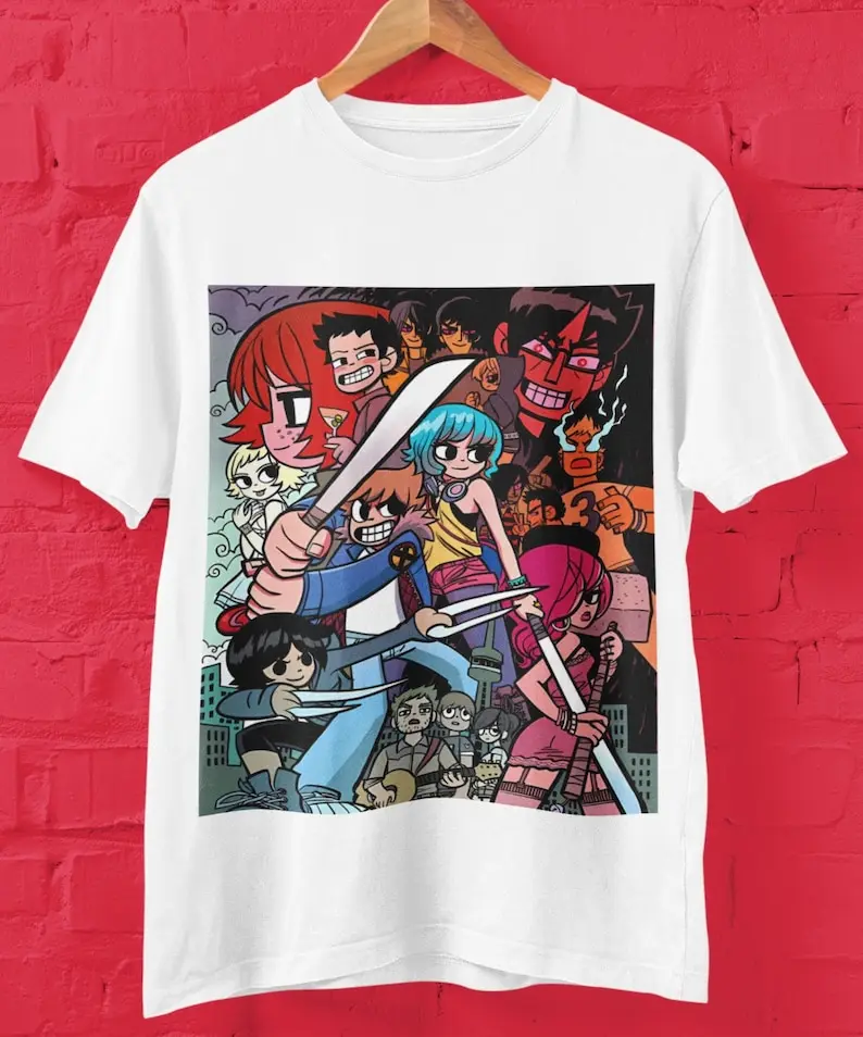 

Scott Pilgrim VS The World Comic T-shirt, Anime Movie Crewneck tee shirt, Bryan O'Malley, Edgar Wright