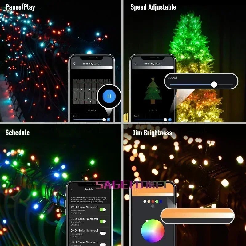 Led quintal beiral luz 10m/100led inteligente bluetooth app remoto sincronização de música 5v usb para ao ar livre diy pátio cerca lâmpada decoração natal