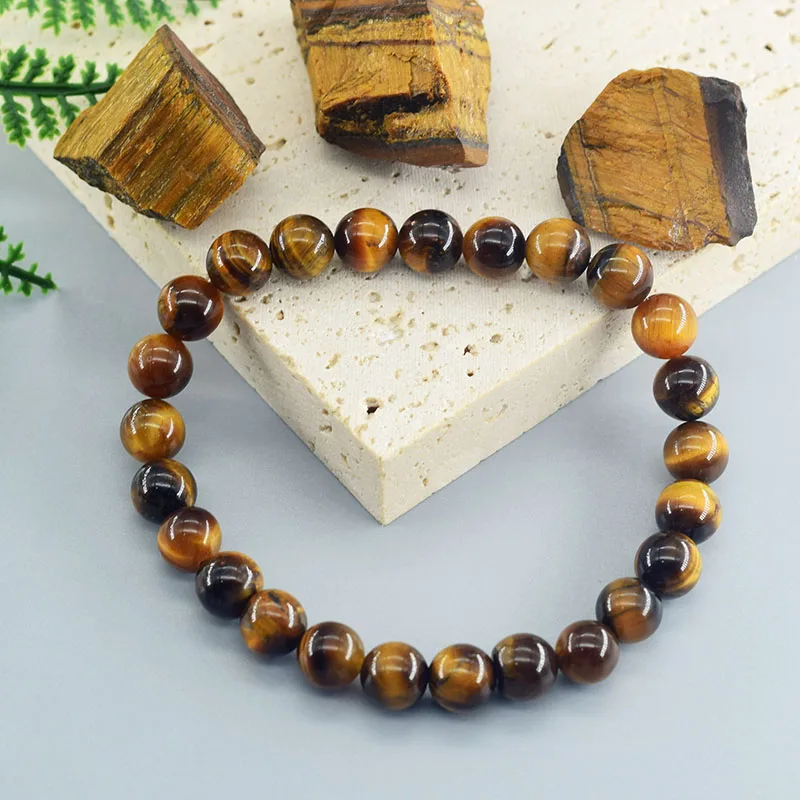 5A Natural Tiger Eye Bracelet Men and Women Charm Natural Stone Jewelry Healing Buddha Elastic Rope Couple Crystal Bead Bracelet