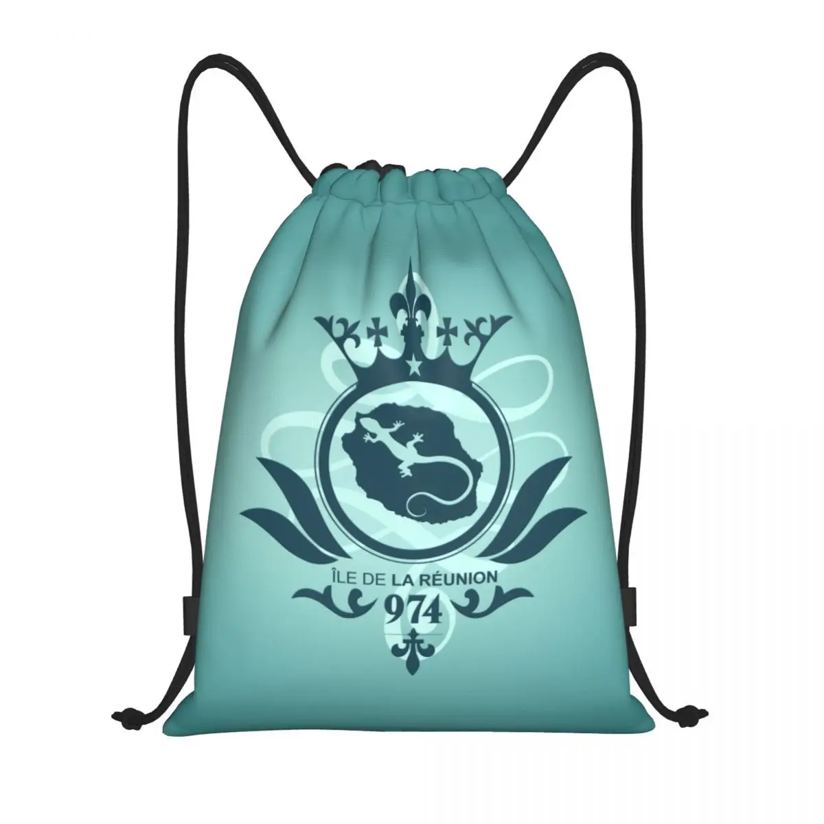 Sac à dos de yoga personnalisé avec motif turquoise de l'île de la Réunion pour hommes et femmes, sac de sport de proximité, sac à dos de gym, 974