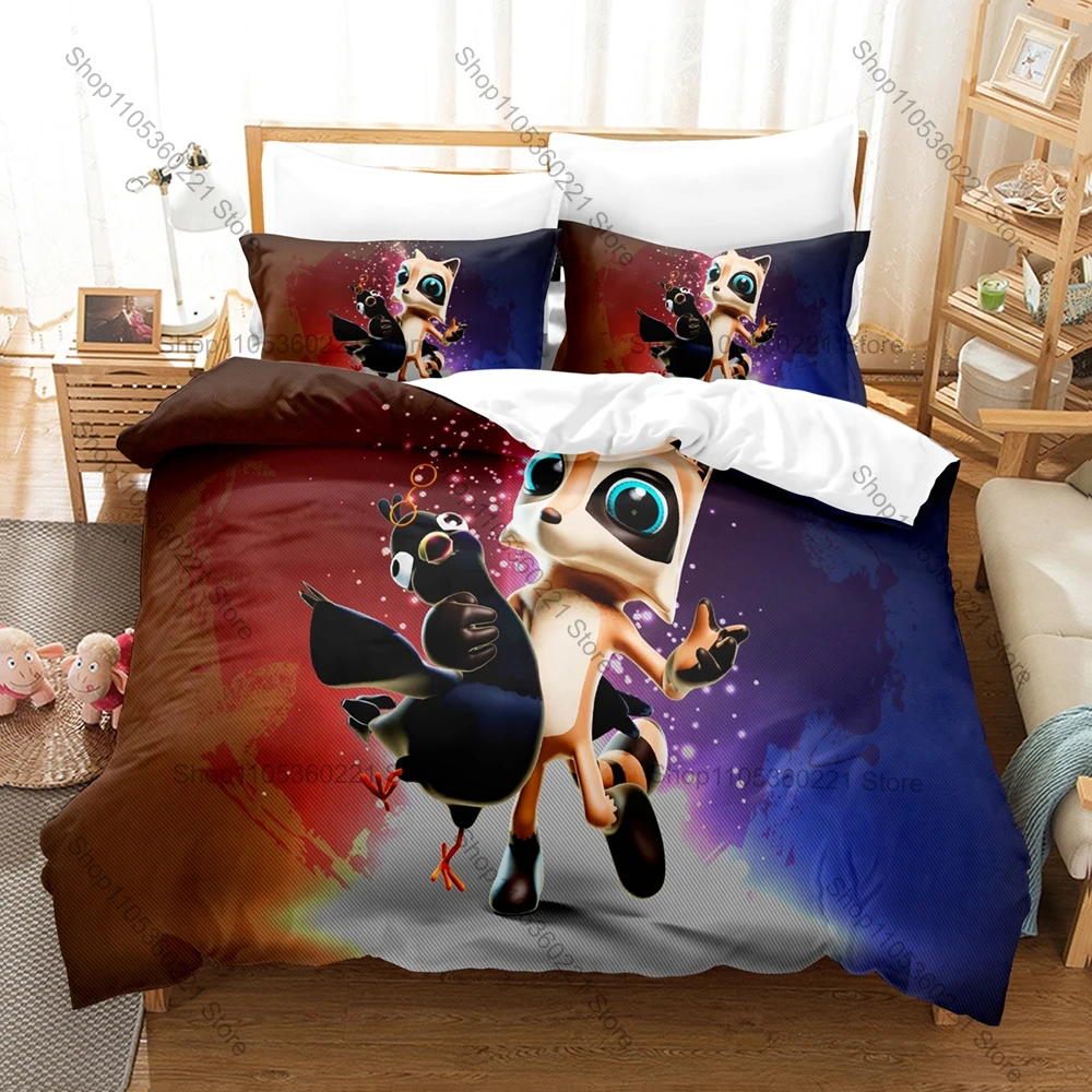 

Raccoo Venture Game Bedding Set Duvet Cover + 2 Pillowcases Cartoon Animal Pattern Comfortable Bed Linens