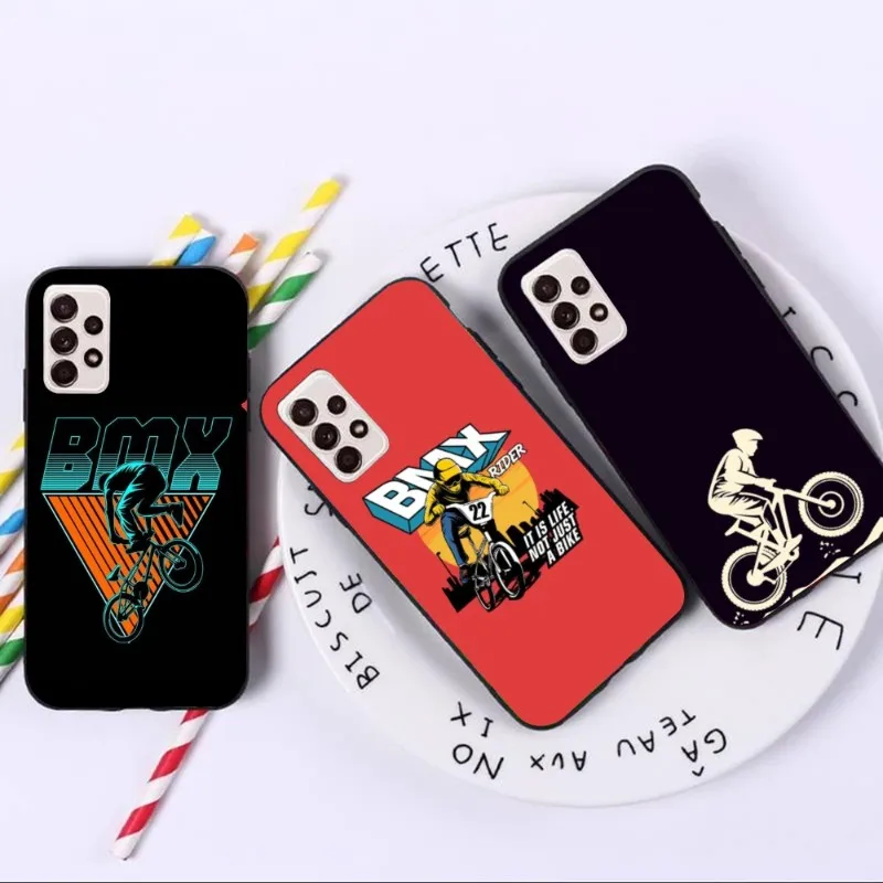 BMX Bicycle Bike Cell Phone Case for Samsung A91 A81 A73 A72 A71 A30S A20 A12 A13 A52 A53 4G 5G Black Soft Phone Cover Funda