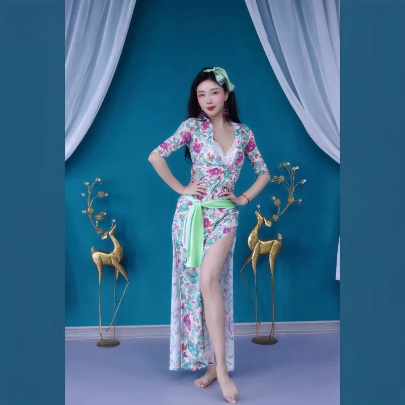 Aangepaste nieuwe buikdans kostuum oefenjurk Folk Robe Balady Shabby Saidi Design beginners groepsdansjurk