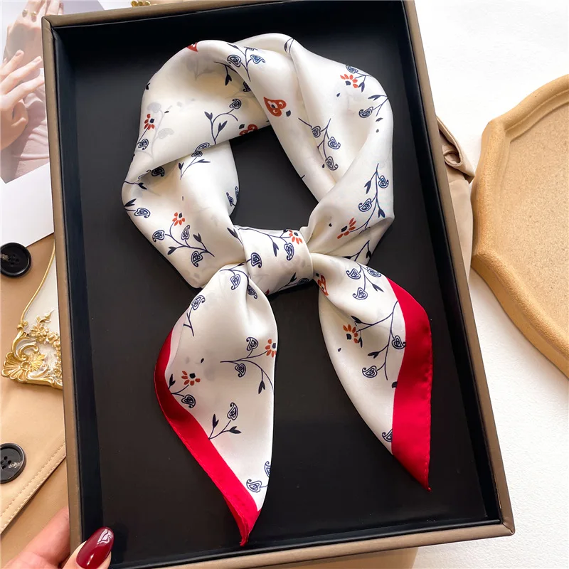 70x70 CM Red Border Flower Temperament Scarf Match Color Summer Women Fashion Tie Handbag Scarf Scarf Headscarf