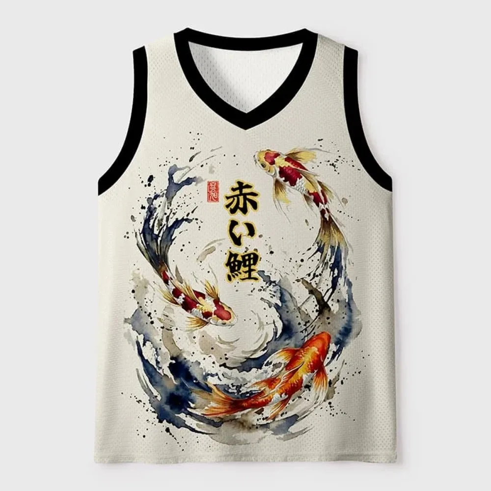 Harajuku-Tanktop im japanischen Stil mit 3D-Druck von Tieren, V-Ausschnitt, atmungsaktiv und schnelltrocknend, modische Outdoor-Sportbekleidung für Herren – Detail 6