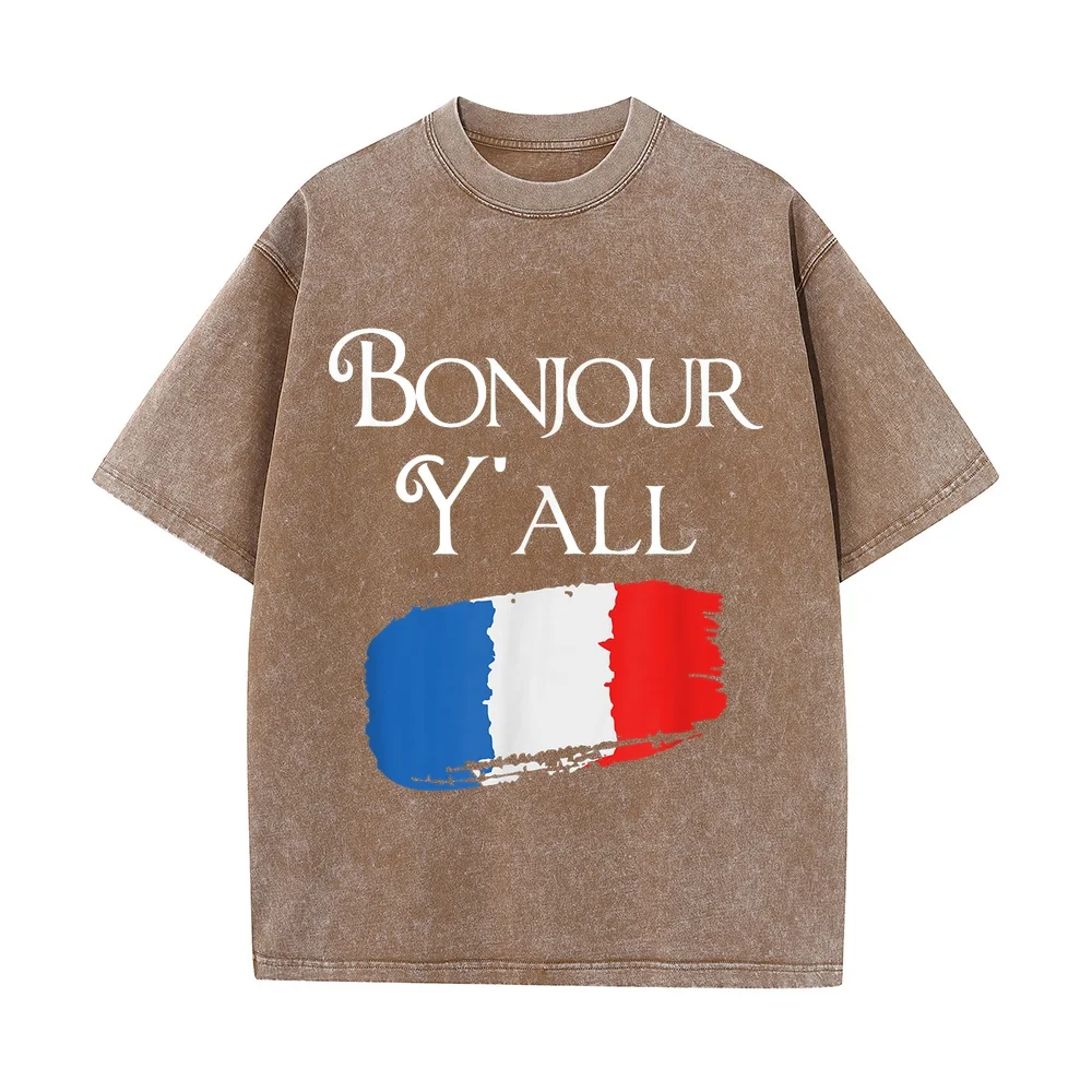 Bonjour Y'All Funny French Flag Shirt France Lover Gift T-Shirt Japanese Vintage Clothes Korean Reviews Many Summer Top Casual