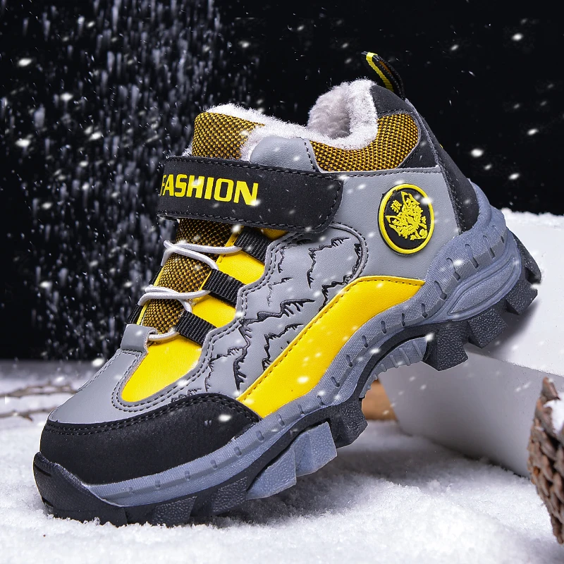 

Winter kids Keep warm sneakers 2025 New Fashion Waterproof touch fastener boy shoes Outdoors Versatile Anti-slip Snow boots