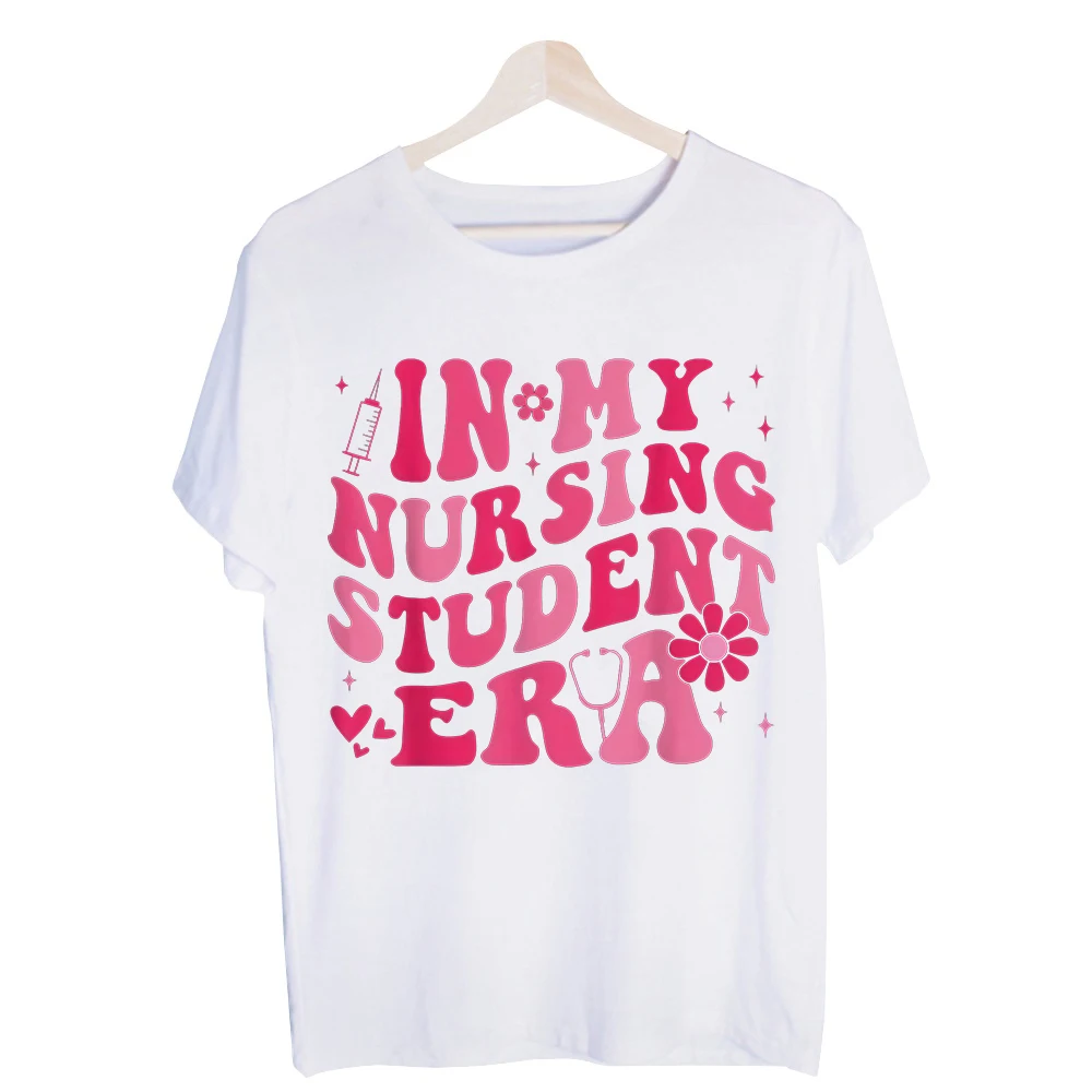 Nursing Student Slogan Print Graphic Tee, Short Sleeve Crew Neck T-Shirt for Casual Daily Wear and School Outfits