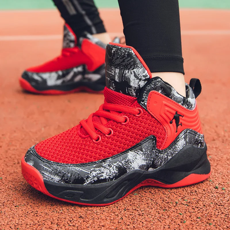 

Hot Selling Red Children's Basketball Shoes Breathable Mesh Teenager Sports Sneakers Original Platform Kids Basketball Sneakers