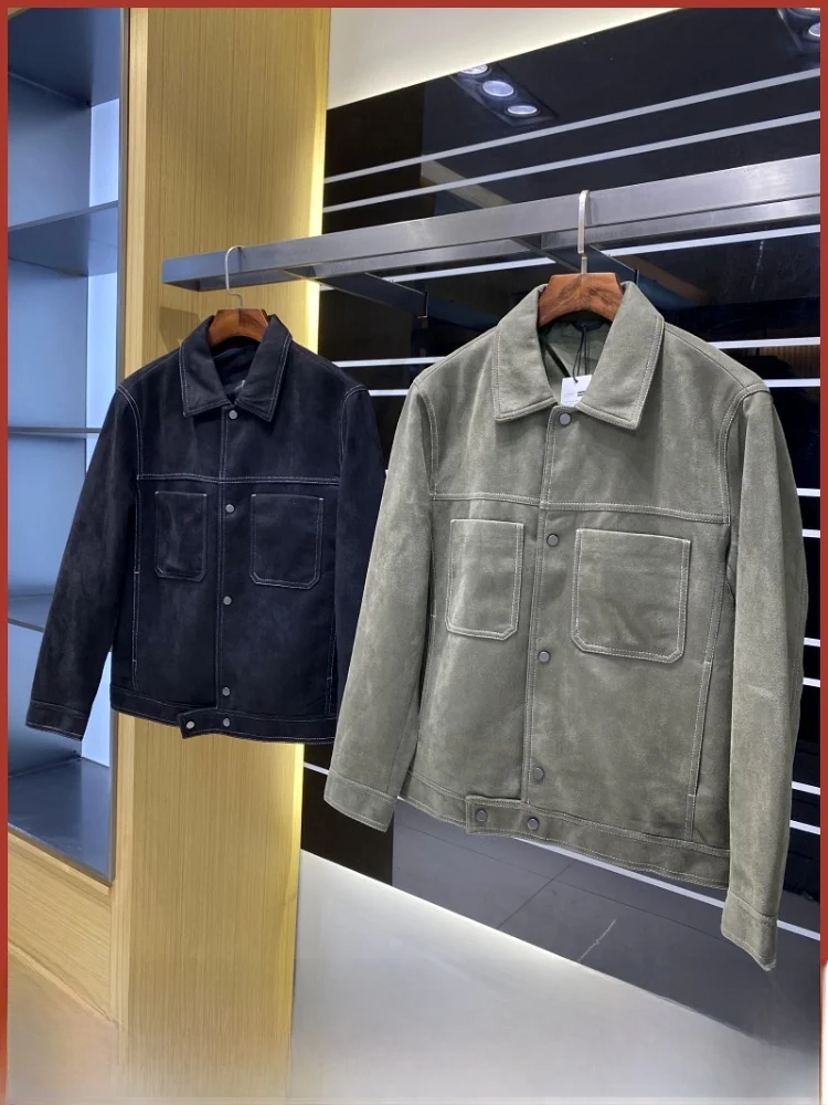 

Мужская замша в стиле ретро в американском стиле с пятнистым оленем, модная повседневная куртка с воротником-стойкой, весенняя верхняя одежда из полиэфирного волокна, ветрозащитная