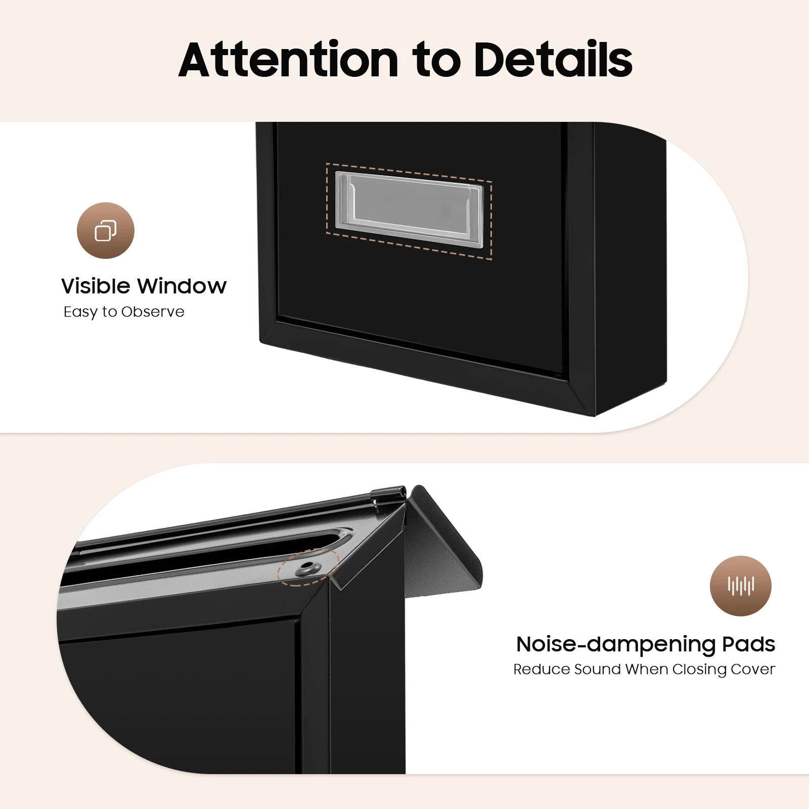Black Wall-Mounted Mailbox with Key Lock Rust Resistant Observation Window