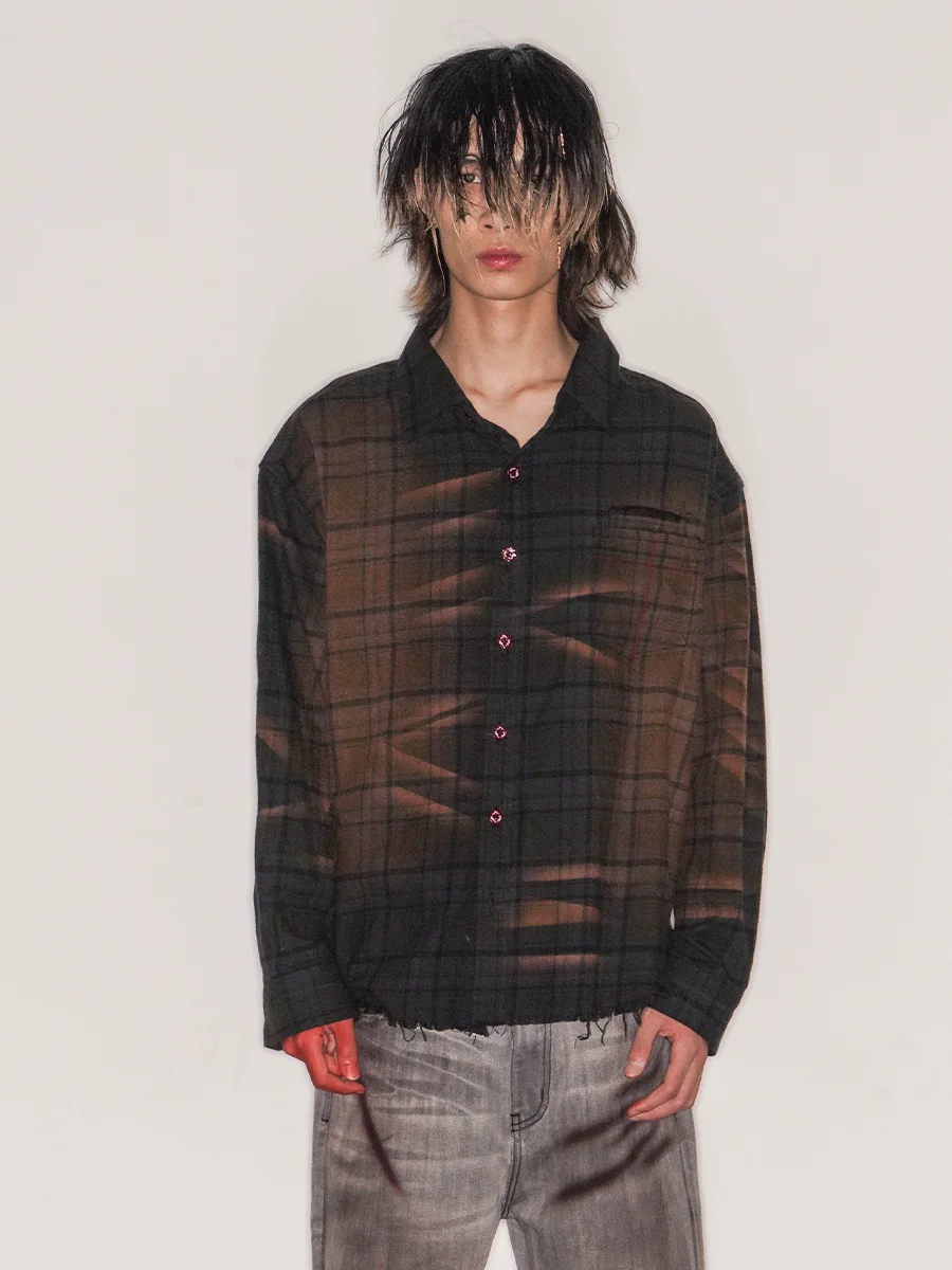 

WANGXINGYU Nevada Waed een Plaid irt Loose Fit Long Sve Button up Youth Autumn Thin Fabric Classic Collar M Faion