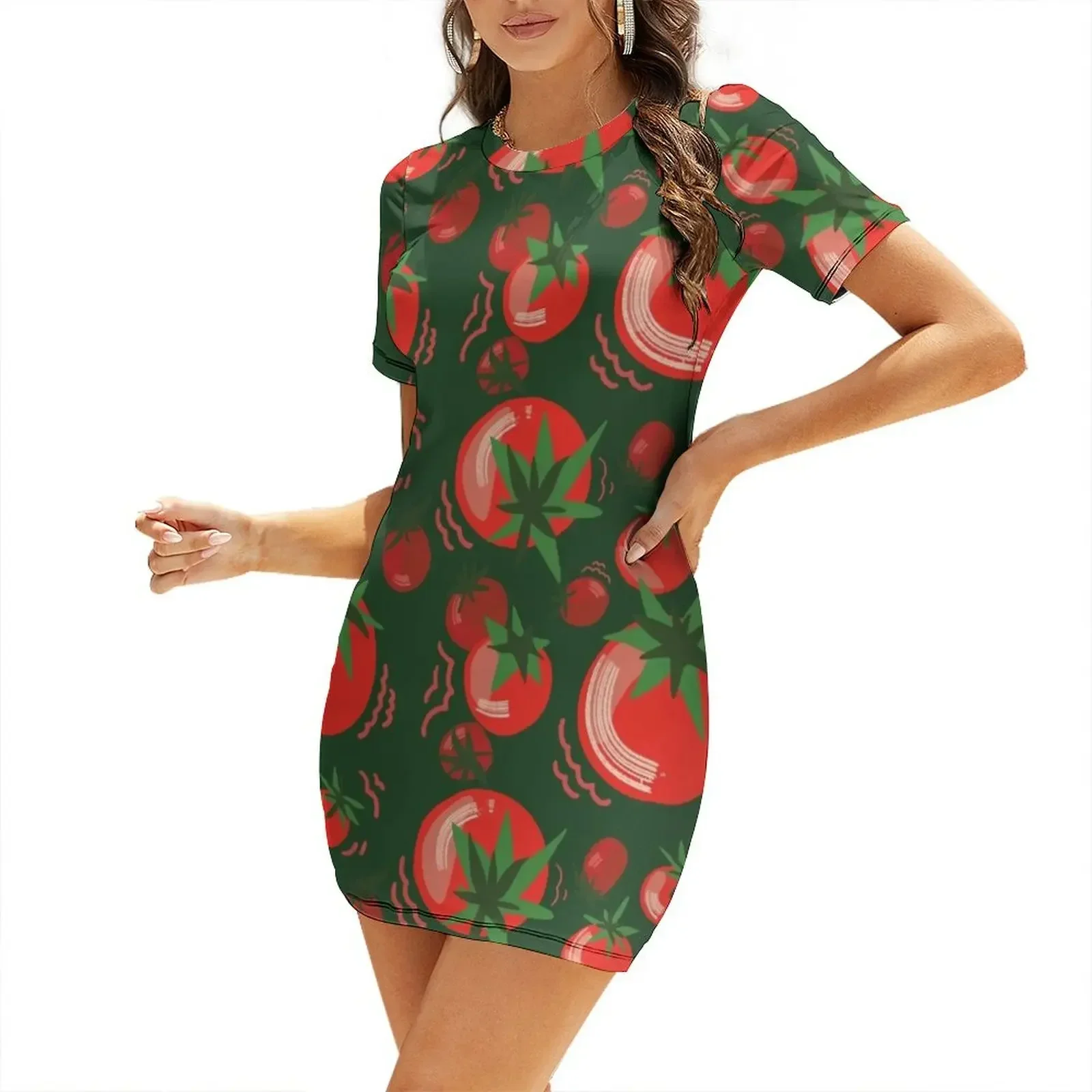 Tomato Tomato Tomato Short-Sleeved Dress Beachwear Women's clothing Female dress