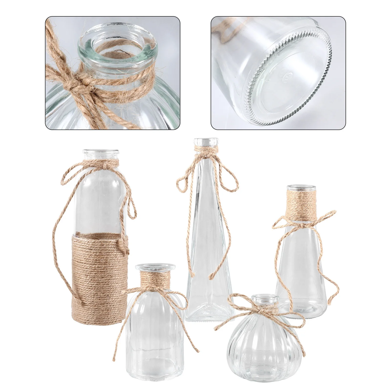 

5Pcs Glass Vase Transparent Hand Blown Leak Proof Flower Arrangement Plant Container for Office Home Decor