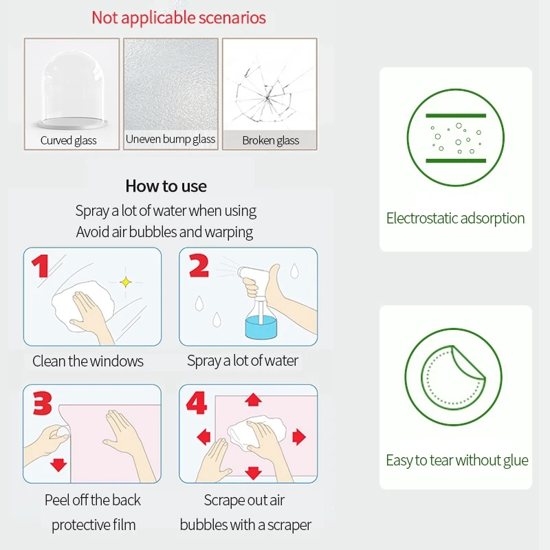 Colorful Rainbow Glass Privacy Film Static Sticker PVC Double-sided Window Film Colored Plant Flowers Removable Window Stickers