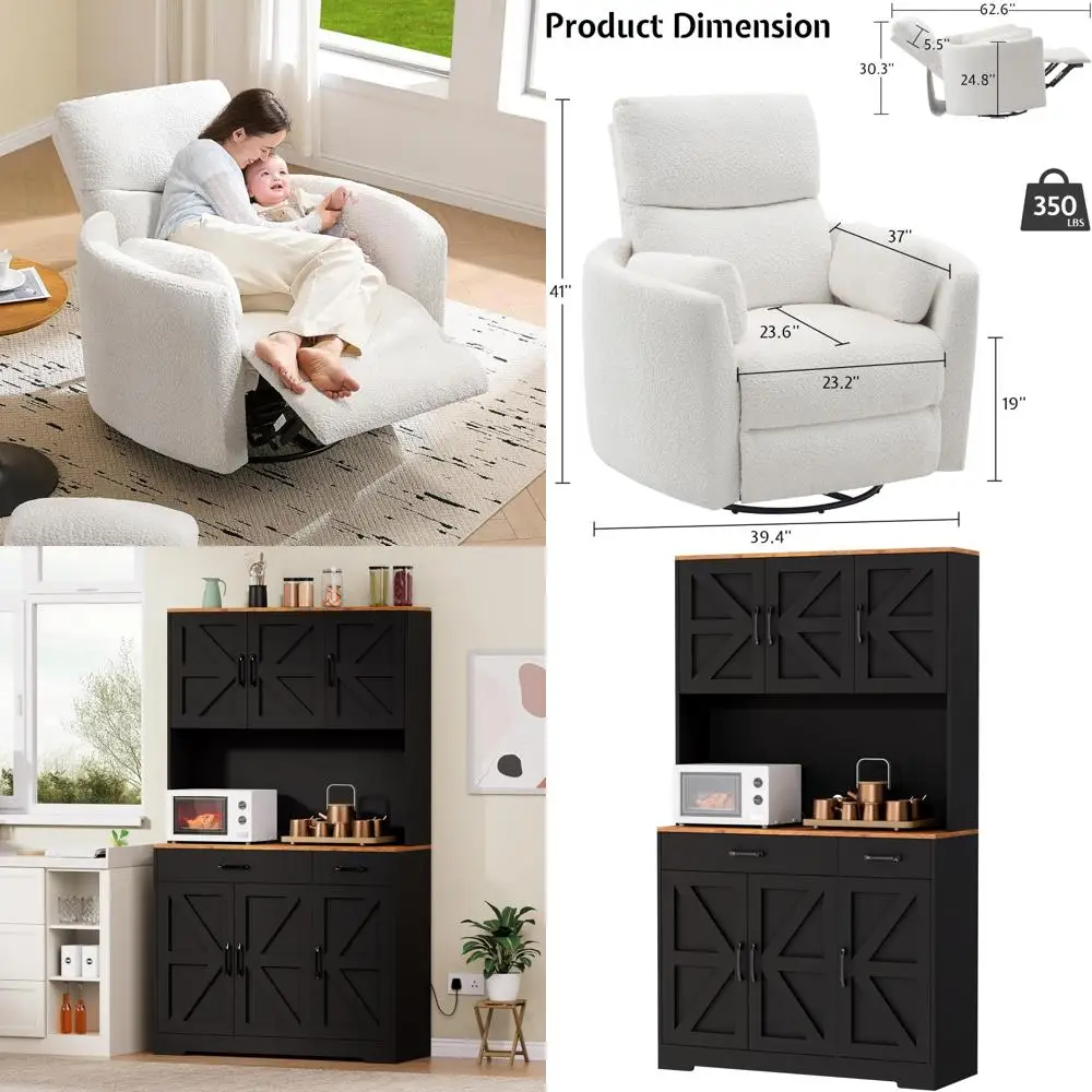 Adult Electric Swivel Rocking Glider Chair with USB and Type-C Charging, Teddy Sherpa Armchair for Nursery