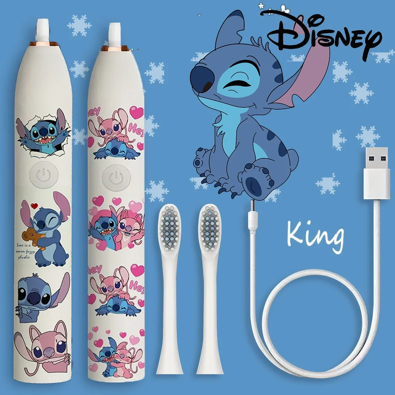 Anime Kwaii Disney Stitch Electric Toothbrush Cartoon Lilo Stitch Rechargeable Automatic Wave Deep Cleaning Toothbrush Gift Toys