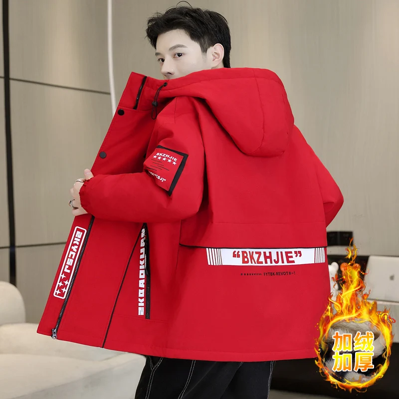 موضة الرجال رشاقته أفخم بطانة جاكت مزود بغطاء للرأس 2025 الخريف الشتاء الشباب يندبروف الدافئة الصوف معاطف أبلى مبطن القمم سترات