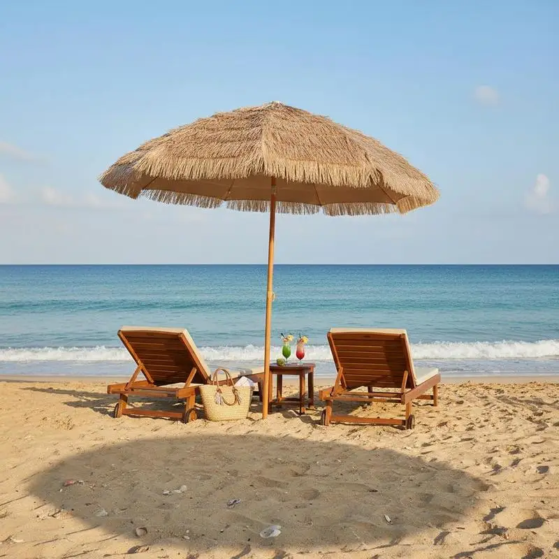 

Patio Thatched Tiki Umbrella 7.2 Feet For Backyard Deck Pool, Natural Straw Design UV Protection, Shade Solution for Outdoor