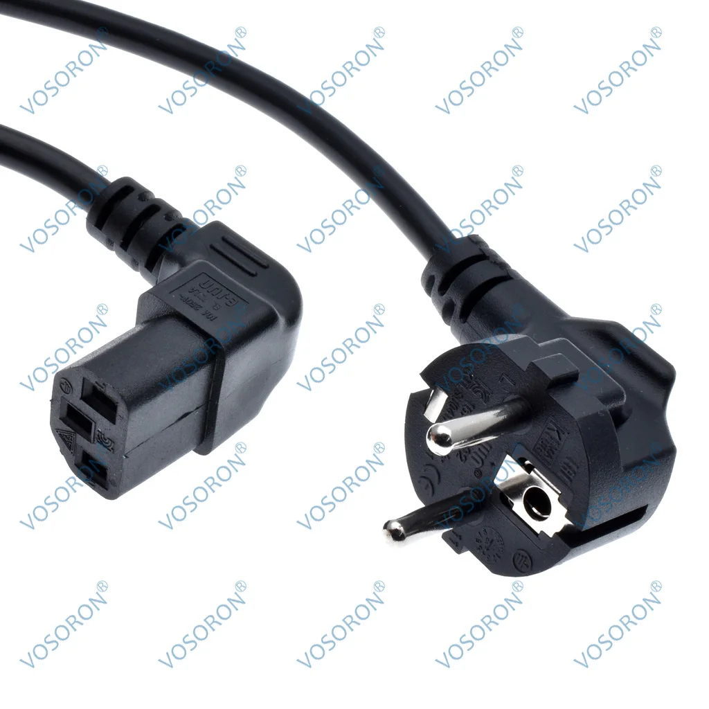 Angled C13 Computer EU Power Cable European Type F Adapter Plug to IEC C13 Extension Cord For Monitor PDU Antminer Printer 1m