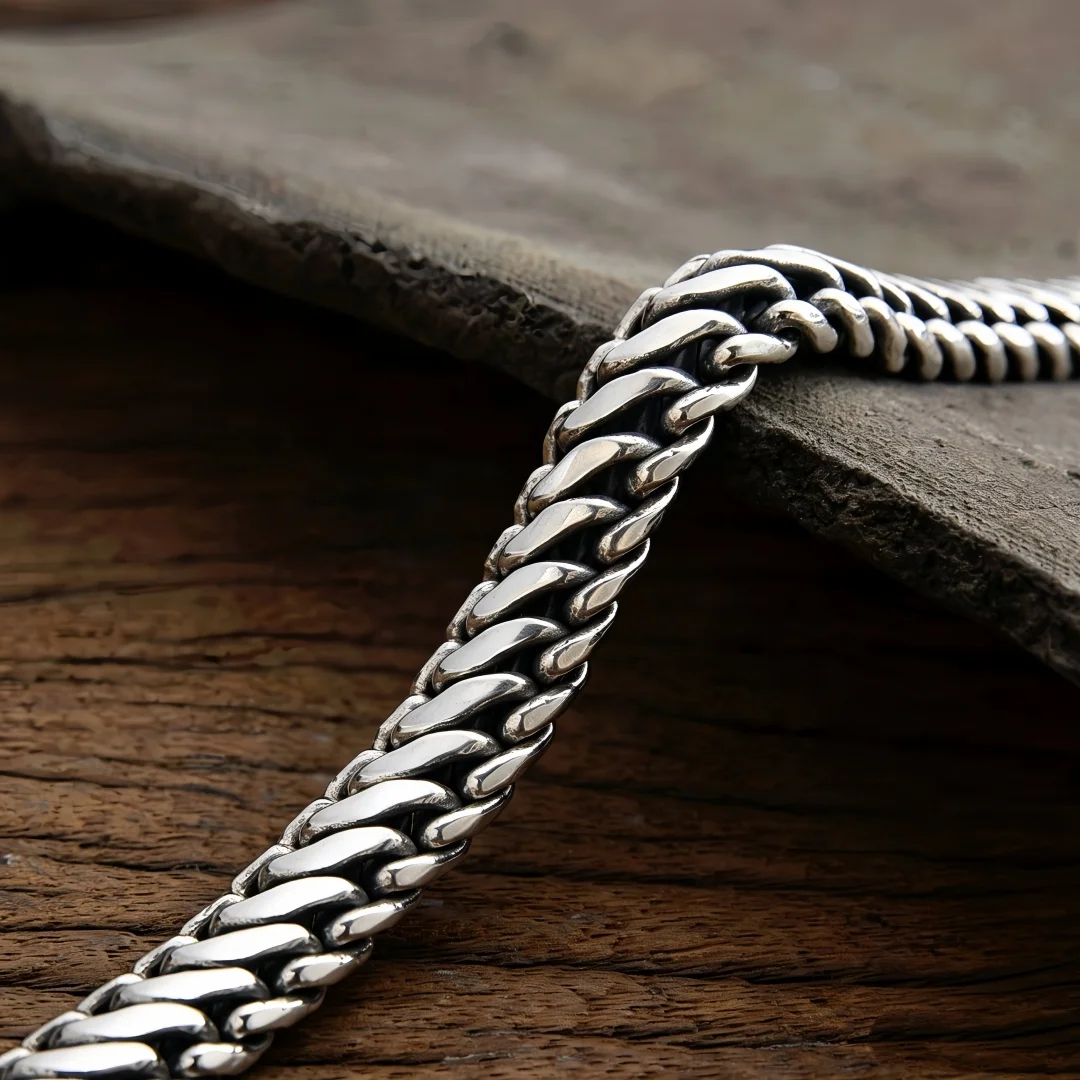 New S925 Sterling Silver Charms Bangle for Men Antique Smooth Three Horsewhip Chain Bracelets Punk Fashion Fine Choice Jewelry