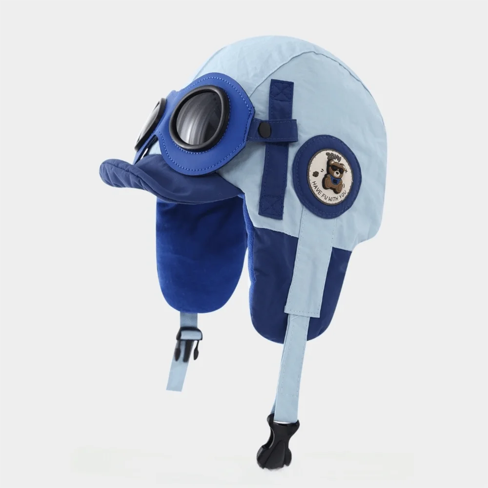 

Fashion Cute Cartoon Pilot Hat Cold Proof Windproof Ear Protection Cap Thickned with Glasses Warm Hat Children